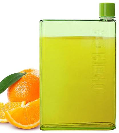 Slim Water Bottle For Handbag, Square Water Bottle Small 350 A6, Leak Proof Flat plas-tic Travel Mug For Sports Travel Picnic Camping Fitness & Gym Leak-proof Flat Slim Transparent