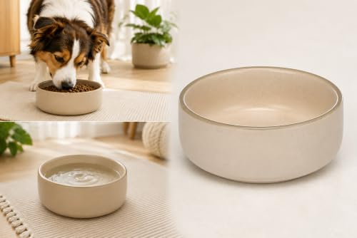 Hundskål keramik – hundskål keramik stor – 1,5 l – diskmaskinssäker – rund beige – flamingo