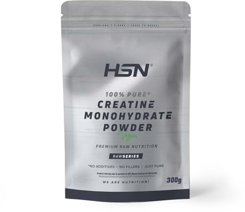 HSN Creatina Monoidrato in Polvere Senza Sapore 300g | 100% Monoidrato di Creatina Micronizzata | Dosatore Non Incluso | Senza Additivi e Priva di Contaminanti | Non-OGM, Vegano, Senza Glutine
