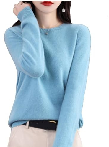 Suéter De Cachemira para Mujer, Jersey De Punto De Lana Merino De Otoño, Talla Grande, Elegante, Cuello Alto Medio, Manga Larga, Suéter Suave Y Cálido De Lana De Invierno, Azul Lago M