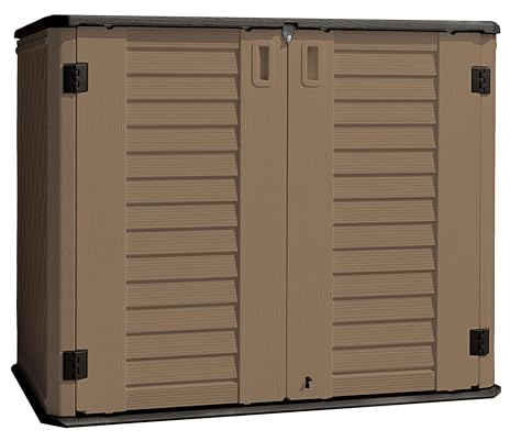 Brigros - Armadio Da Esterno In Resina Hdpe Impermeabile Con 2 Ante, Mobiletto Da Esterno Plastica Per Balcone, Giardino, Garage In Diversi Colori, Armadietto In Plastica (Marrone, 125x73x104 cm)