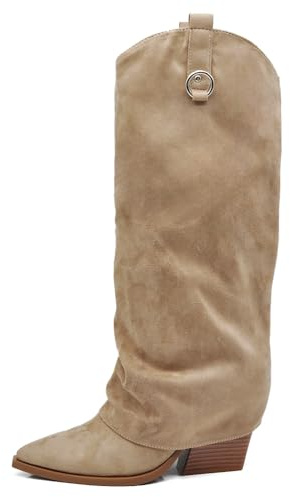 IF Fashion Stivali Texani Arricciati stropicciati Da Donna A Punta Con Tacco E Ghetta Risvolto MP742-2 tortora N.39