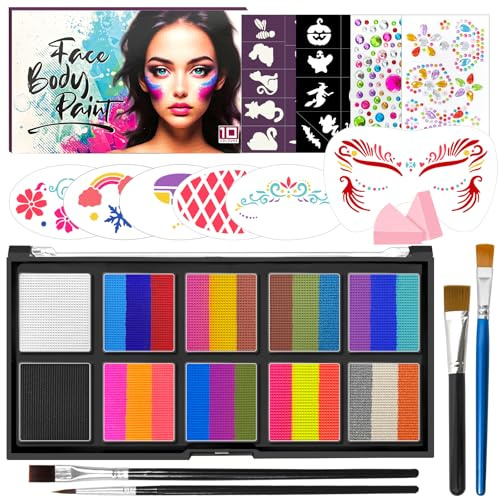 Face Body Paint,Set di Trucchi per il Viso per Bambini,26 Colori Face Painting, Pittura Corpo con Stampini e 3 Pennelli per Feste di Compleanno, Cosplay, Halloween e Natale (Stile 1)