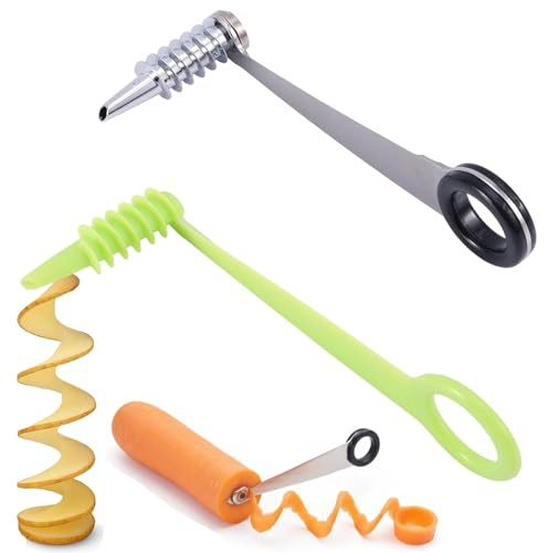 Aieraczy 2 pezzi affettatrice a spirale per verdure, affettatrice a spirale per patate, in acciaio inox, taglierina a spirale per frutta, patatine, cetrioli, carote, zucchine, mele