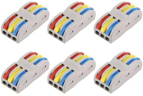 6 Piezas Conectores Eléctricos RapidosSPL-3 de Terminales Eléctricos Rápidos, Conector de Cable Compacto con Muelles, para Instalaciones Eléctricas y Automotrices, Fichas de Empalme Electrico