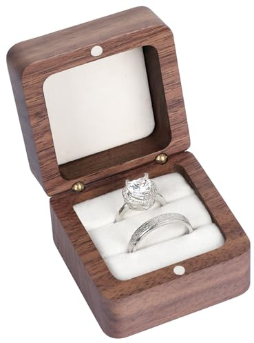 Solkraes Wooden Engagement Ring Box, Square Wedding RingsBox With 2 Slots, Elegant Retro Personalized Ring Box for Proposal, Wedding, Anniversary, Engagement, Birthday (White)