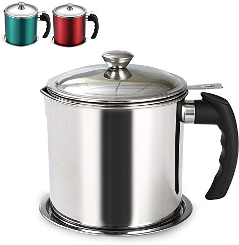 Dioche Olla Coladora de Aceite, Lata de Grasa de Tocino de Acero Inoxidable con Filtro de Malla Fina, Contenedor de Lata de Almacenamiento de Aceite de, Tamaño de 14,5 Cm (SILVER)