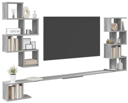 vidaXL Étagère Murale pour téléviseur Sonoma Gris 200 x 15 x 94 cm, Salon Moderne, Meubles Tendance, étagères murales, Console média, Rangement Suspendu pour l'organisation à la Maison