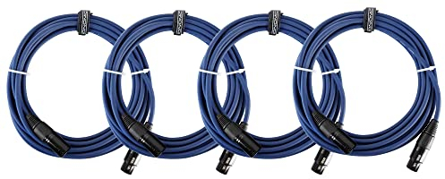 4er Set Pronomic Stage DMX3-5 DMX-Kabel 5 Meter (zur Verkabelung von Lichteffekten, Goldkontakte, Mantelfarbe: Blau, XLR Male zu XLR Female)