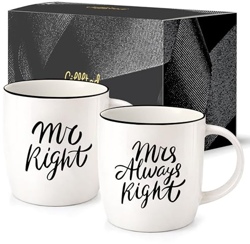 Triple Gifffted Paare Mr Right Mrs Always Right Lustige Tassen Geschenkset Ideen Hochzeitstag, Ehepaare, Verlobungsgeschenk, Hochzeitsgeschenke für Brautpaar, Hochzeit, Weihnachten, Keramik, 380ML