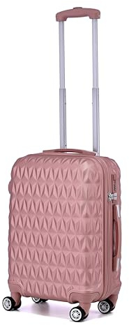 Hard Shell Cabin Carry On Suitcase 55 cm 2.5 kg 35 litres 4 Wheels with Built in 3 Digit Combination Lock, Approved for Ryanair, easyJet, British Airways & More (Rose Gold)