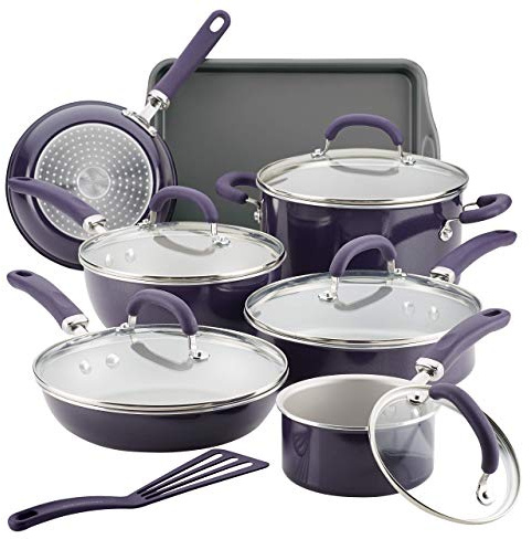 Rachael Ray Create Delicious Nonstick Cookware Pots and Pans Set, 13 Piece, Purple Shimmer