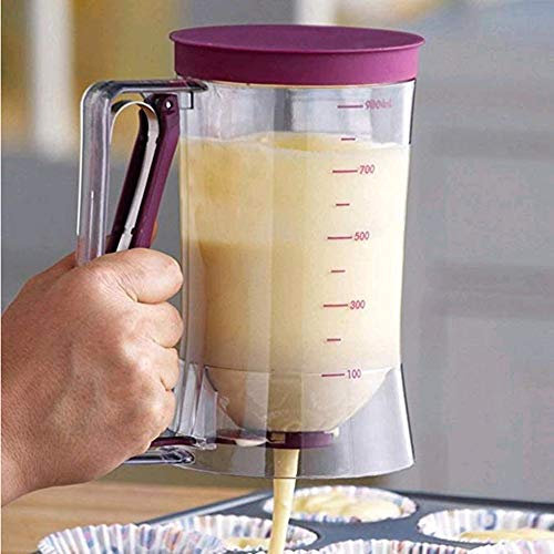 ECOSWAY - Dispenser per pastella da 900 ml, in plastica trasparente, per fare cupcake, muffin, cialde e pastella, strumento con etichetta di misurazione