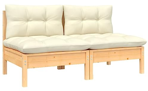 vidaXL 2-Sitzer-Gartensofa mit Creme Kissen Massivholz Kiefer
