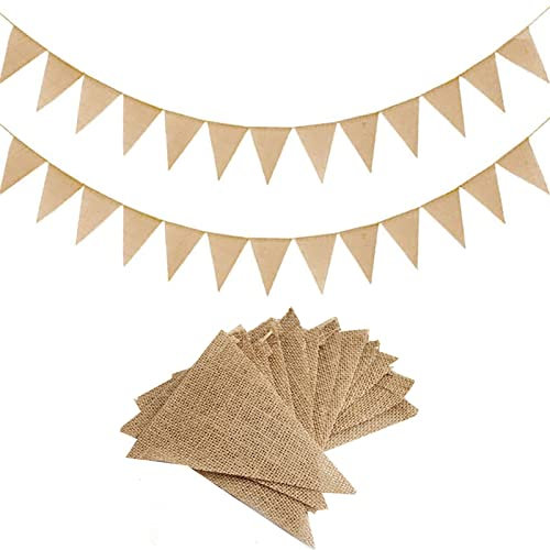 NHCDFA 7.4 Meters Hessian Bunting,26Pcs Bunting,Cloth Fabric Triangle Flags Party Decoration For Wedding Birthday Ceremonies Baby Showers Home Indoor Outdoor,Essian Bunting,Garden Decorations