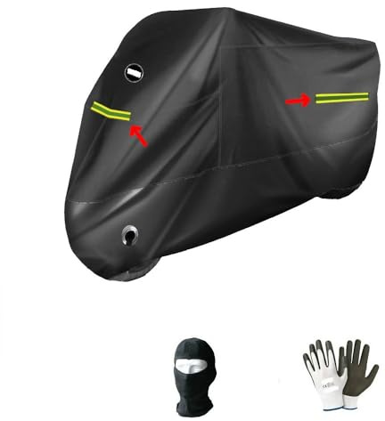 Compatible avec Yamaha FZ6 FAZER 600 Housse Moto Anti-GRÊLE Polaire pour Moto-Scooter Noire avec Bandes Fluo+Housse Capot CHAÎNE 246X105X127CM