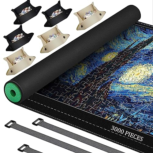 REKGO Tapis de puzzle enroulable en caoutchouc, 3000, 2000, 1500, 1000 pièces, plateaux de rangement enroulables pour trier, feuilles de colle et accessoires de rangement pour adultes, cadeaux