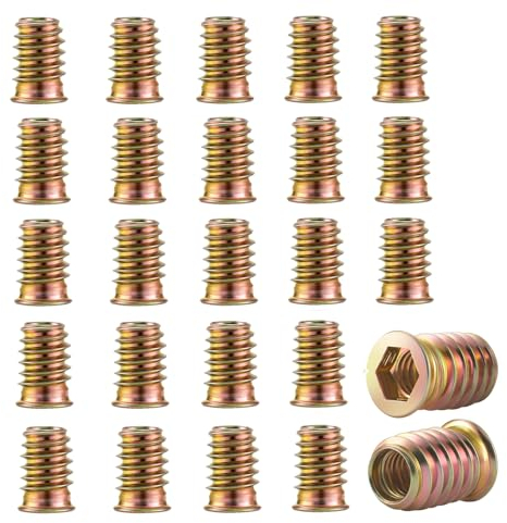 HXJDAM 25 Pièces Insert Fileté Bois M10 x 25mm,Inserts d'écrou, Écrou hexagonal fileté en alliage de zinc,écrous à visser,Manchons à Visser,Écrou à Tête pour meubles en bois.