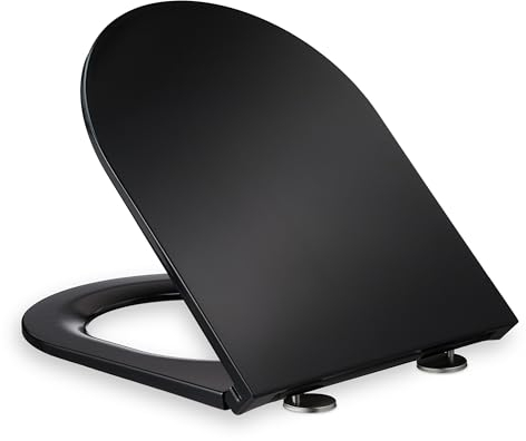Relaxdays Toilettendeckel mit Absenkautomatik & Quick Release, 36 x 45 cm, Duroplast, Montage von Oben, D-Form, schwarz
