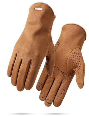 Herren Handschuhe, Warme Winterhandschuhe, Winterhandschuhe Herren Touchscreen Warme, rutschfeste Touchscreen Handschuhe, Wildleder Plus Fleece Verdickte, für Herren Damen Outdoor Radsport (Braun)