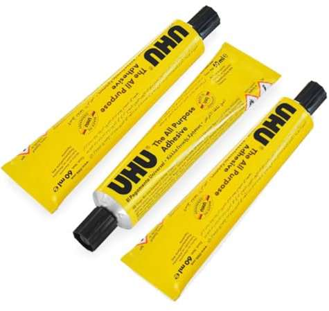 UHU All Purpose Glue 60ml Pack of 3 Tubes - Transparent, Fast Drying, Strong Adhesive for Crafts & DIY