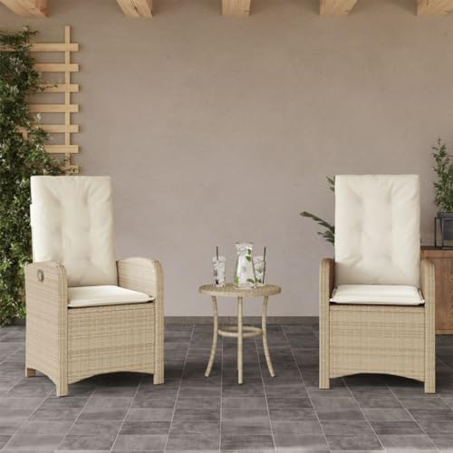 Homgoday Gartensessel mit Kissen 2 Stk. Verstellbar Beige Poly Rattan Stuhl Model365172