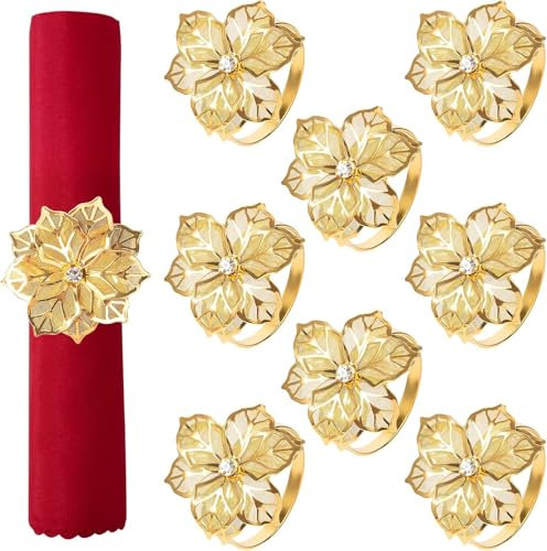 HhBdy 12 Stück Hollowed Flowers Serviettenringe Gold Serviettenringe Hochzeit Gold Matt Herzliche Tischdekoration für Hochzeit, Abendessen, Jahrestag und Familienessen Tischdekorationen