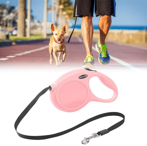 Laisse Rétractable 5 Mètres pour Chien - Enrouleur avec Poignée, Longe Extensible, Mousqueton - Plate pour Chat et Chiot (Couleur Rose)
