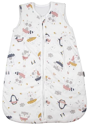 TupTam Schlafsack Baby 2.5 TOG – Atmungsaktiver Winterschlafsack für Kinder, OEKO-TEX zertifiziert, Farbe: Feen Tiere Gelb Rosa Blau Grau, Größe: 68-74