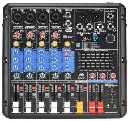 Mezclador de DJ, Mezclador De Audio De 6 Canales, 99 Efectos DSP 5,0, 7 Bandas, EQ, Consola Mezcladora Silenciosa, USB, PC, Reproducción De Discos For Fiesta, Decks de DJ