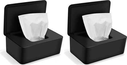 Boîte de Lingettes Humides Noir, Cheerhom Distributeur de Lingettes Humides pour Bébé, Boîte pour Papier Toilette Humide, Boîte de Lingettes Humides avec Couvercle (Lot de 2)