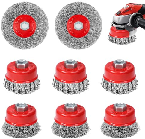 Set di 8 spazzole metalliche per smerigliatrice angolare, spazzola metallica da 75 mm e 100 mm con filettatura M14, spazzole abrasive per la rimozione della ruggine, la pulizia, la sbavatura e la