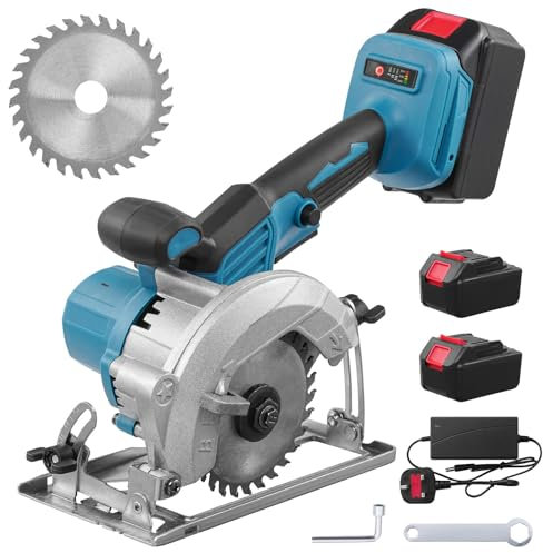 18V Li-Ion 125mm Circular Saw Cordless Brushless, Mini Circular Saw - Includes Multi-Material Blade, Adjustable Cutting Angle and Depth, Guide and 2 Battery Included