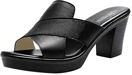 Generisch 2025 Sandales compensées Sandales Sandales Tongs Bouche Talon Milieu Pantoufles Chunky Mode Été Talons Femmes Sandales Chaussures Argent, Noir , 38 EU