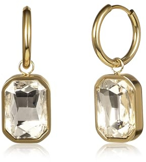 Zavana Orecchini a Cerchio Oro Donna con Cristallo Trasparente Rettangolare, Hoop Oro Effetto Diamante 2 in 1