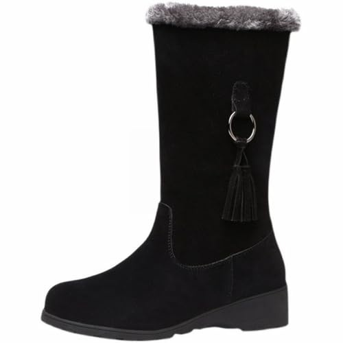 cfpqv Stivali invernali da donna foderati, caldi, invernali, da lavoro, da donna, in pelle scamosciata, stivaletti termici, da equitazione, autunno, inverno, da lavoro, Nero , 39 EU