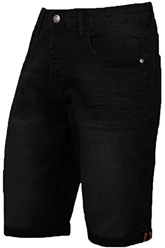 IQONEQ Men's Denim Shorts, Casual Slim Fit, Stretch Jean Shorts with Pockets, Summer Lightweight (UK, Waist, 32, Regular, Regular, Black)