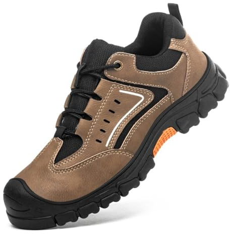 Roofing Shoes for Men - Indestructible Safety Work Shoes, Hard Toe & Enhanced Grip Anti Slip Sole Insulating Bottom, Lightweight Breathable Welding Roofer Ankle Boots for Shingle Roof Construction Job (Tan,9.5)