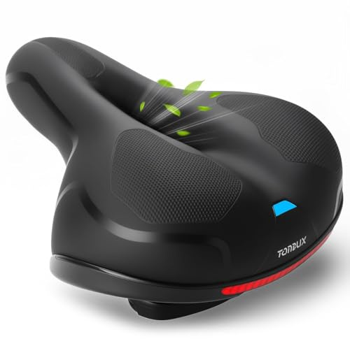 TONBUX Comfortable Bike Seat for Men & Women, Memory Foam Bicycle Seat with Dual Shock Absorbers, Padded Bike Saddle Universal Fit for Commuter, Stationary, Mountain, Cruiser, Ebike (Box Packaging)