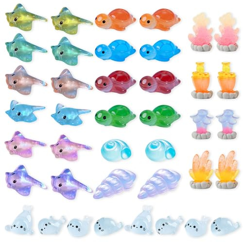 JNYUTEEN 40 Pezzi Mini Figure Oceano, Figure di Animali Oceanici in Resina, Miniature di Animali Marini Mini Figure di Animali in Resina per Decorazione di Giardino Acquario Piante in Vaso