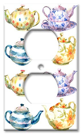 Art Plates - Electrical Outlet Cover Decorative Metal Wall Plate - Switch Plate - Teapot Water Color - (Made in USA)