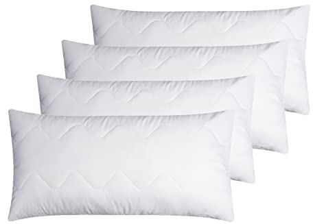 Moon Feeling 4er Pack Gesteppte Kopfkissen Kissen 40x80 cm fest gefüllt mit Reißverschluss 95° waschbar