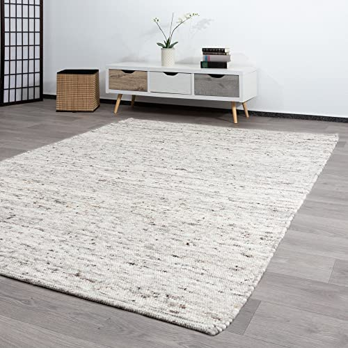 Steffensmeier Handwebteppich Athen | Wolle (Schurwolle), Grau Beige, handgewebt, gewalkt, Größe: 80x150 cm Wohnzimmer und Schlafzimmer