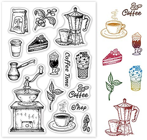 GLOBLELAND Sellos de silicona transparente vintage para café, alimentos, sellos de silicona transparente para hacer tarjetas, decoración y álbumes de recortes
