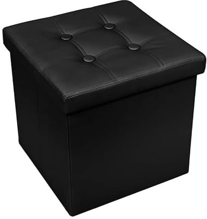 INTRECCI Puf almancenaje Cuadrado - Baúl con contenedor en ecopiel – Puff Reposapiés tapizado en ecopiel 38x38x38 cm Negro