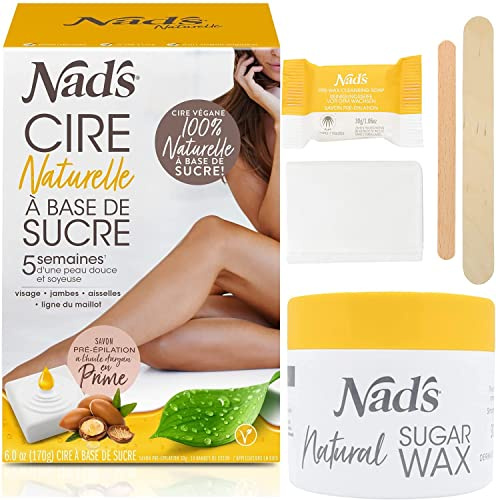 Nad's Cire Naturelle Kit D'épilation À Base De Sucre, Pate de Sucre pour epilation, Cire au Sucre pour le visage et le corps