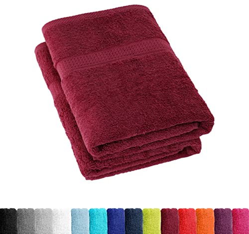 BaSaTex Frottee Duschtücher 70x140 cm, 100% Baumwolle Öko-Tex Made in Green, Duschtuch Badetuch Set 2er Pack Bordeaux Rot
