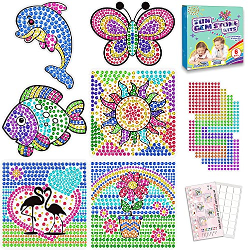 6 Stück Sonnenfänger Kits für Kinder Alter 6 7 8 9 10,DIY Diamant Malerei Kit Schmetterling Sonnenblume Delfin für Mädchen Alter 6+,5D Edelstein Diamant Fenster Kunst Handwerk Kits für Jungen