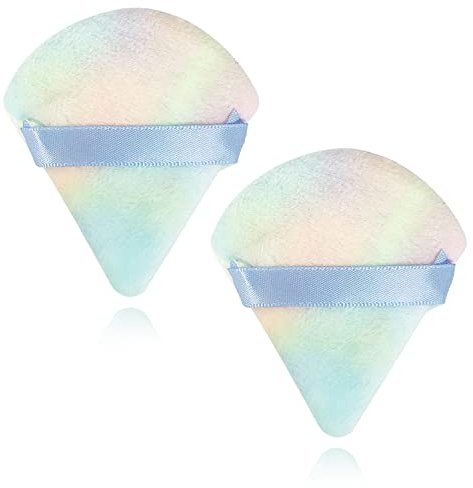2 Esponjas Triangulares para Polvos de Terciopelo - Con Correa para Maquillaje y Polvos Compactos Debajo de los Ojos (Multicolor)