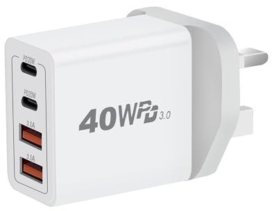 40W 4-Port Fast USB C Charger with Dual PD & QC - Wall Charger for iPhone 12-11, AirPods & Android